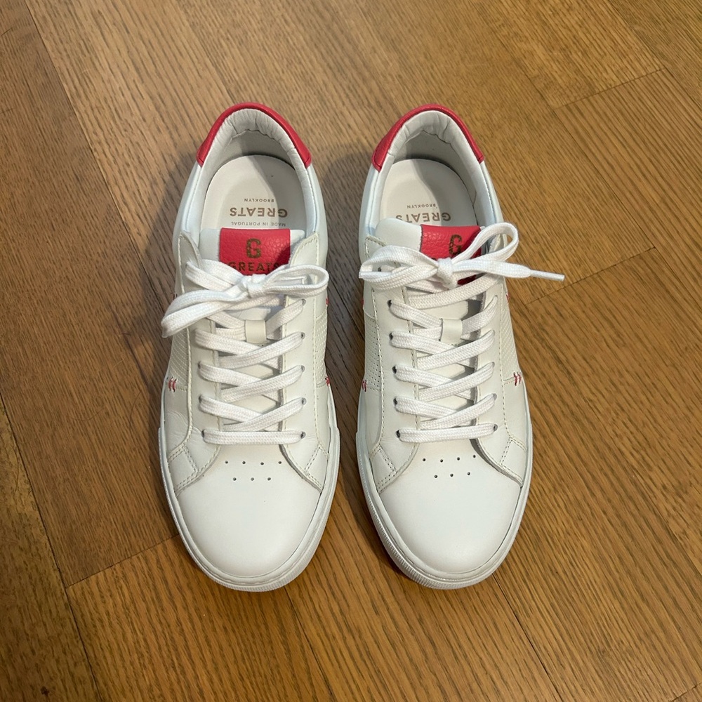 Greats White & Pink Leather Sneakers